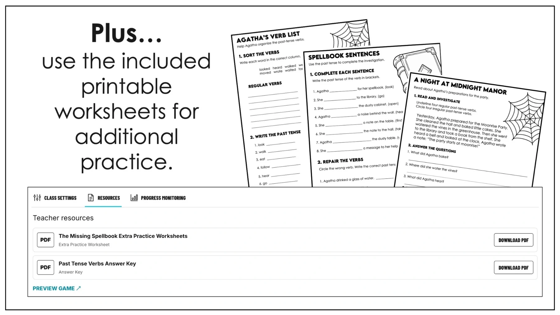 Optional Halloween past tense printable worksheets and answer key in teacher resources