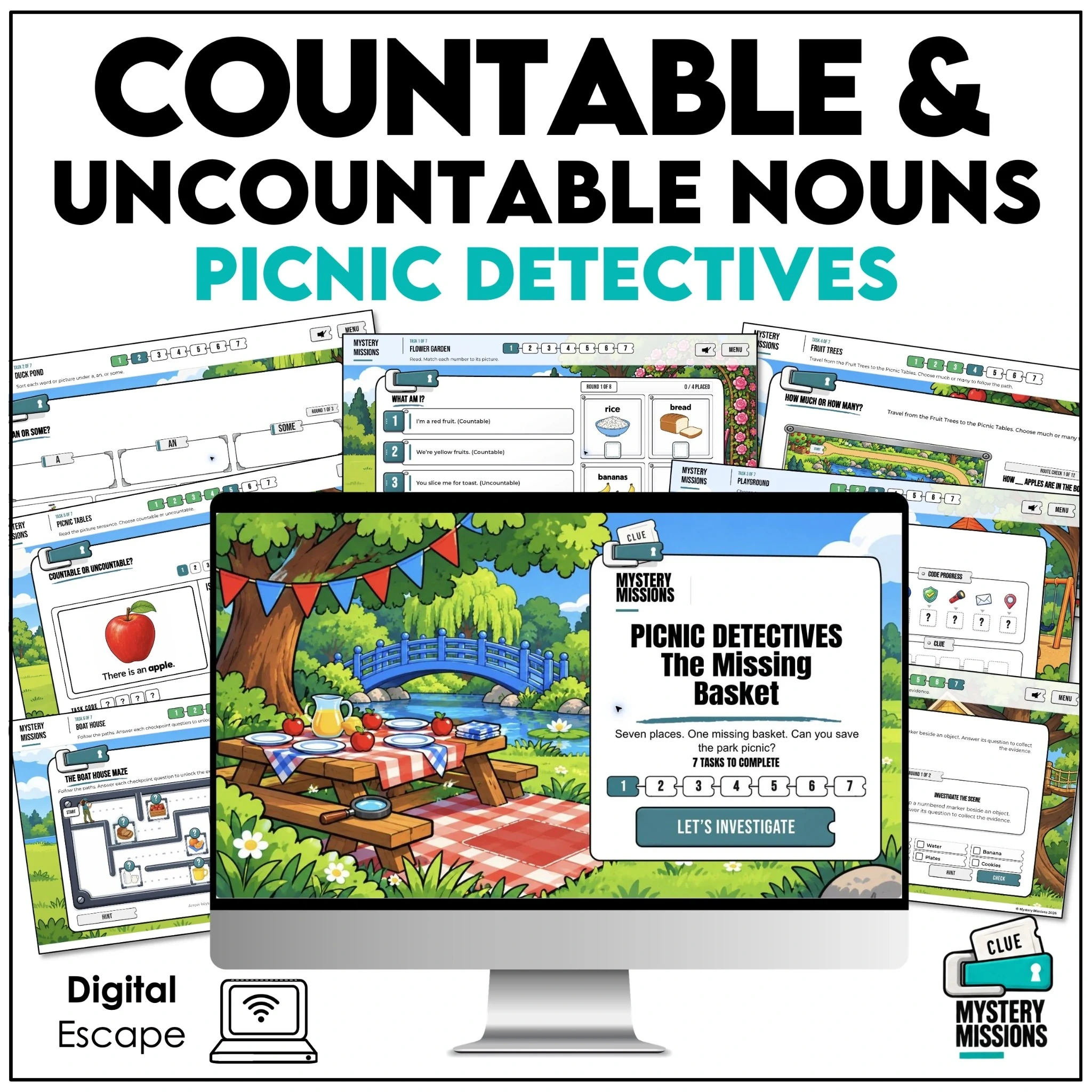 Picnic Detectives countable and uncountable nouns digital mystery cover